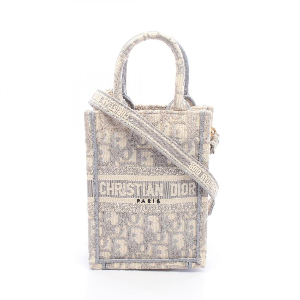 Christian Dior Book Tote Vertical Bag Phone Handbag Canvas Gray White